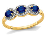 3/4 Carat (ctw) Three Stone Natural Blue Sapphire Ring in 14K Yellow Gold